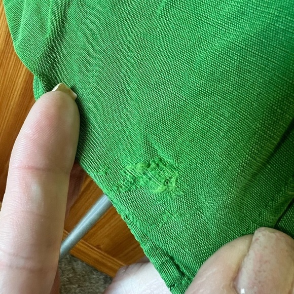 Zara Medium Green Linen Blend Button Front Shirt Distressed Frayed Casual Office - Picture 9 of 10